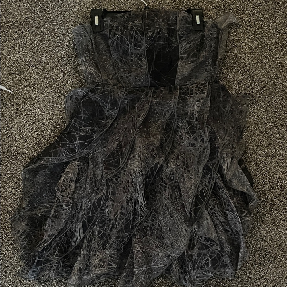 Halston Heritage Black and Gray Strapless Ruffle Dress